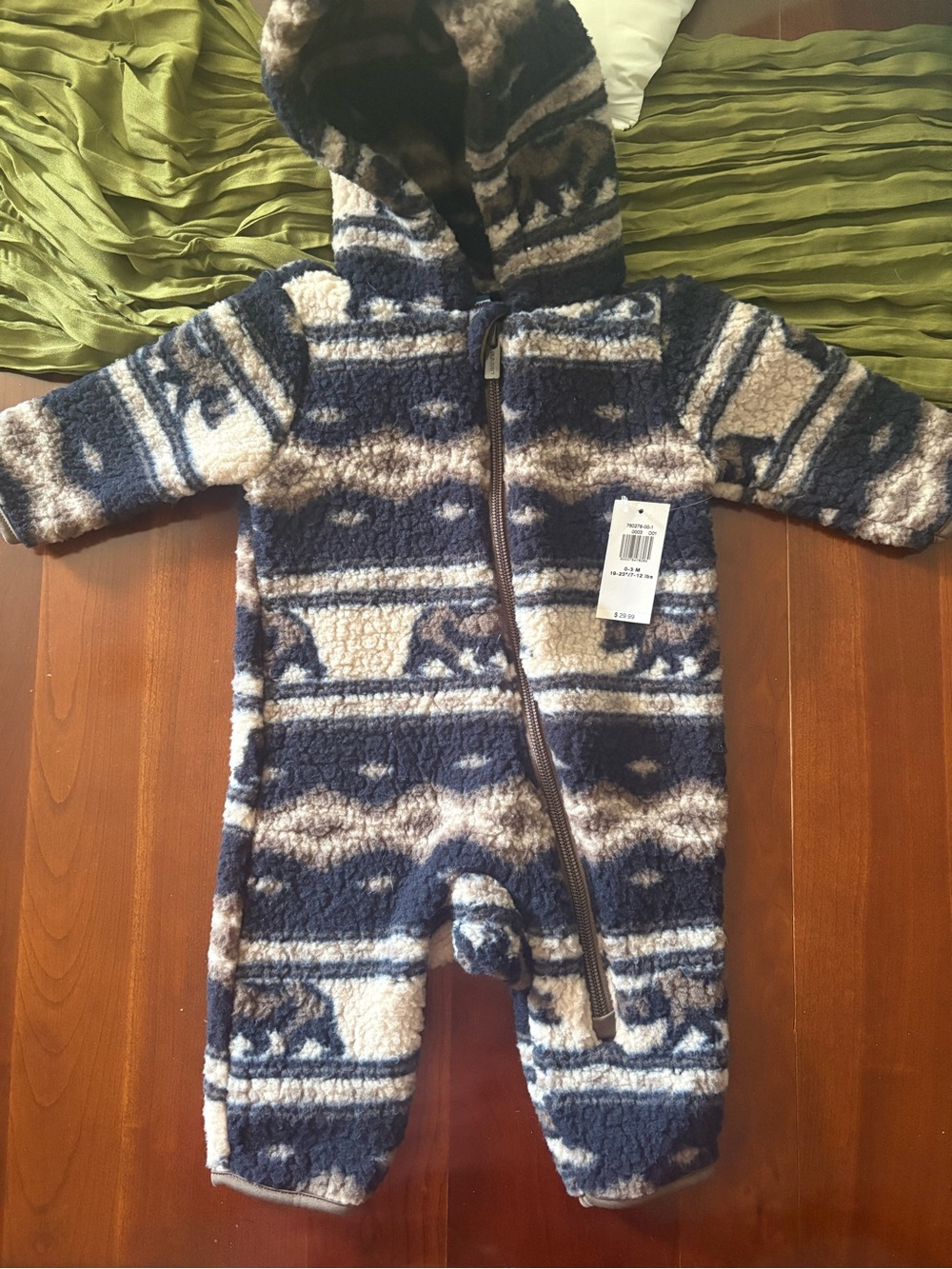 Old Navy Navy, Brown & Cream Sherpa Hooded Baby One-Piece